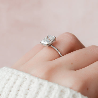 3.5 CT Radiant Hidden Halo Pave Moissanite Engagement Ring 5