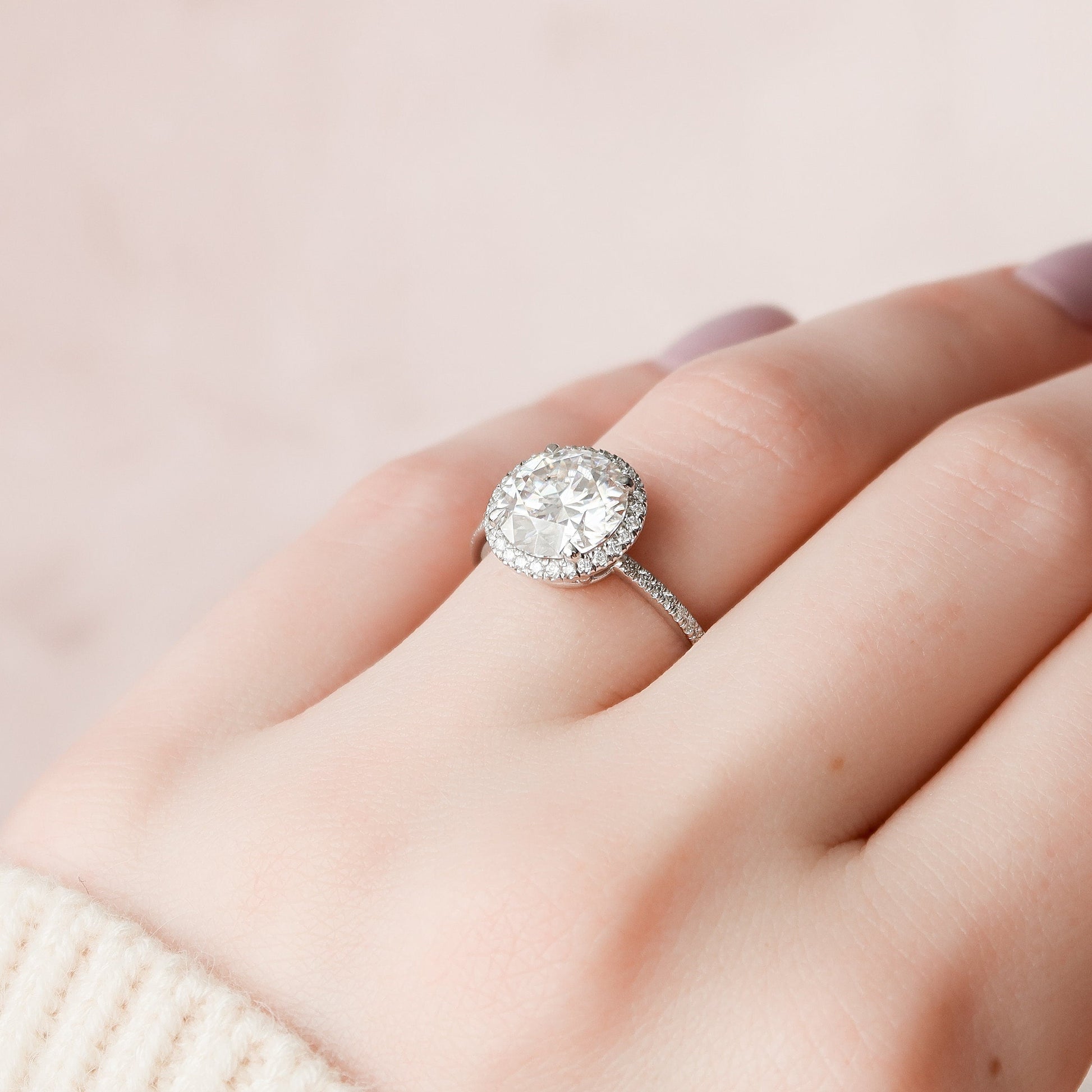 3.0 CT Round Cut Halo & Pave Style Moissanite Engagement Ring 4