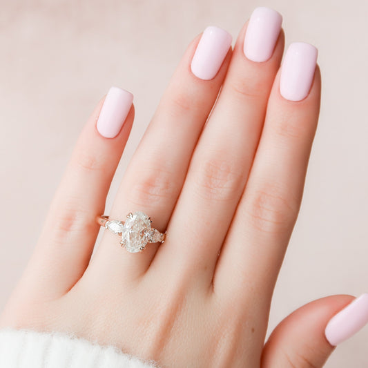 3.5 CT Oval Moissanite 3-Stones Engagement Ring (US Size 4.5 Ready To Ship)