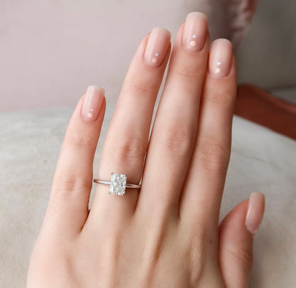 2.0 CT Radiant Cut Hidden Halo Style Moissanite Engagement Ring 5