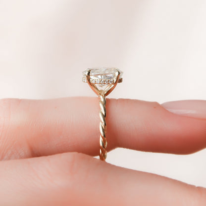 2.0 CT Oval Twisted Shank & Hidden Halo Moissanite Engagement Ring 6