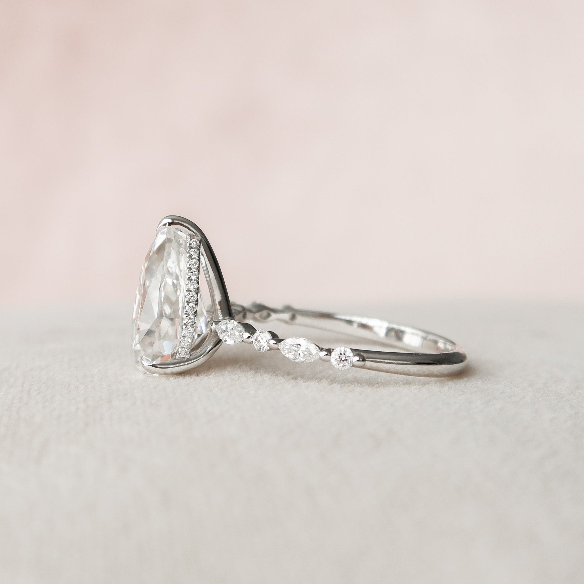 4.0 CT Pear Cut Hidden Halo Setting Moissanite Engagement Ring 3