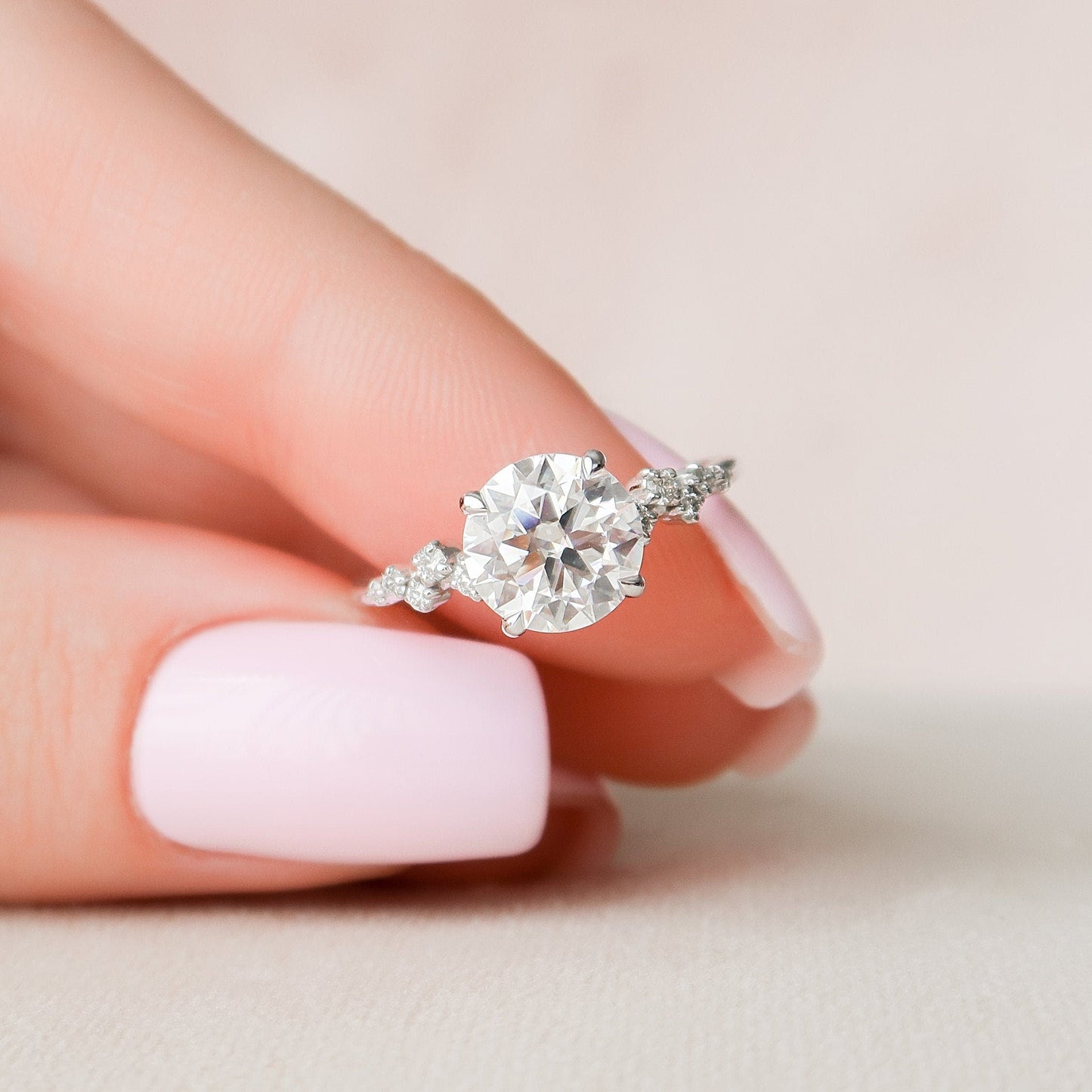 2.0 CT Round Hidden Halo Pave Style Moissanite Engagement Ring 3