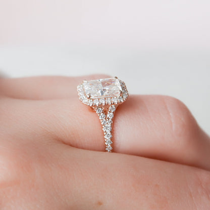 3.50 CT Radiant Halo & Pave Split Shank Moissanite Engagement Ring 8