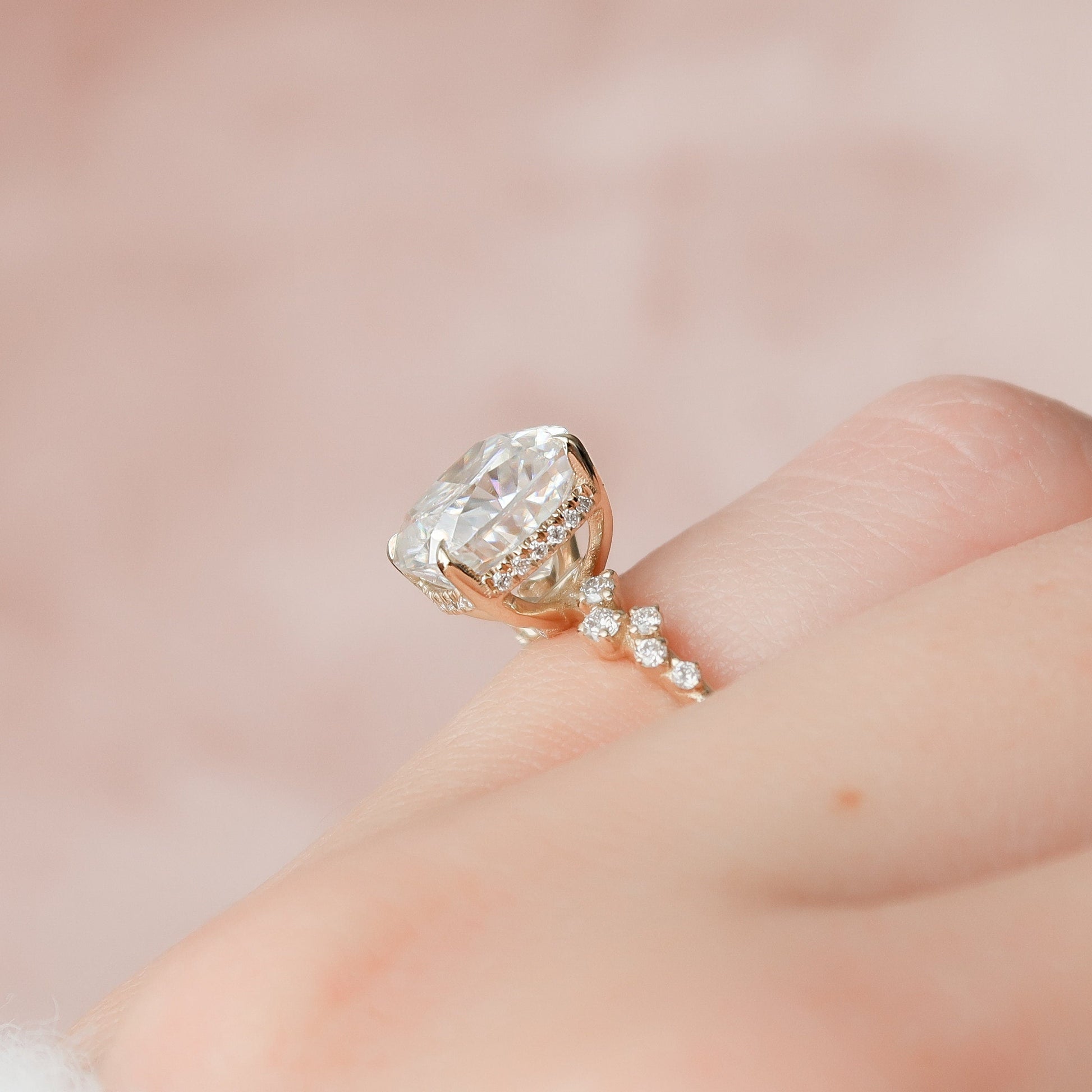 4.0 CT Cushion Hidden Halo Pave Style Moissanite Engagement Ring 9