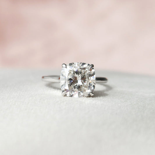 4.0 CT Cushion Cut Hidden Halo Style Moissanite Engagement Ring 1