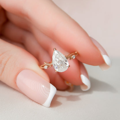 1.5 CT Pear Cut Twig Pave Moissanite Engagement Ring 9