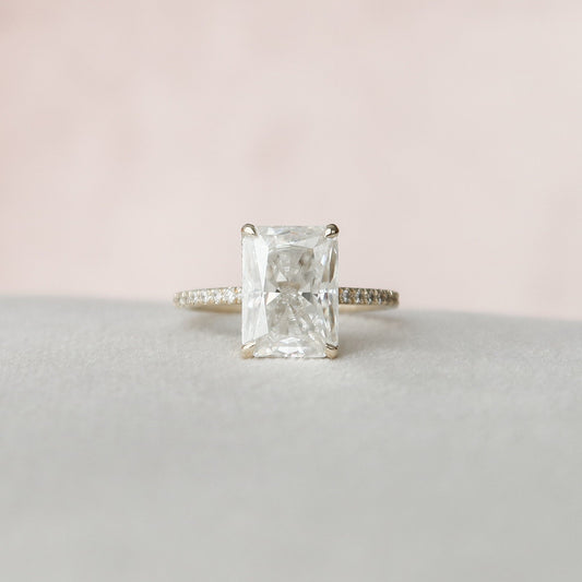 3.5 CT Radiant Hidden Halo Pave Moissanite Engagement Ring 1