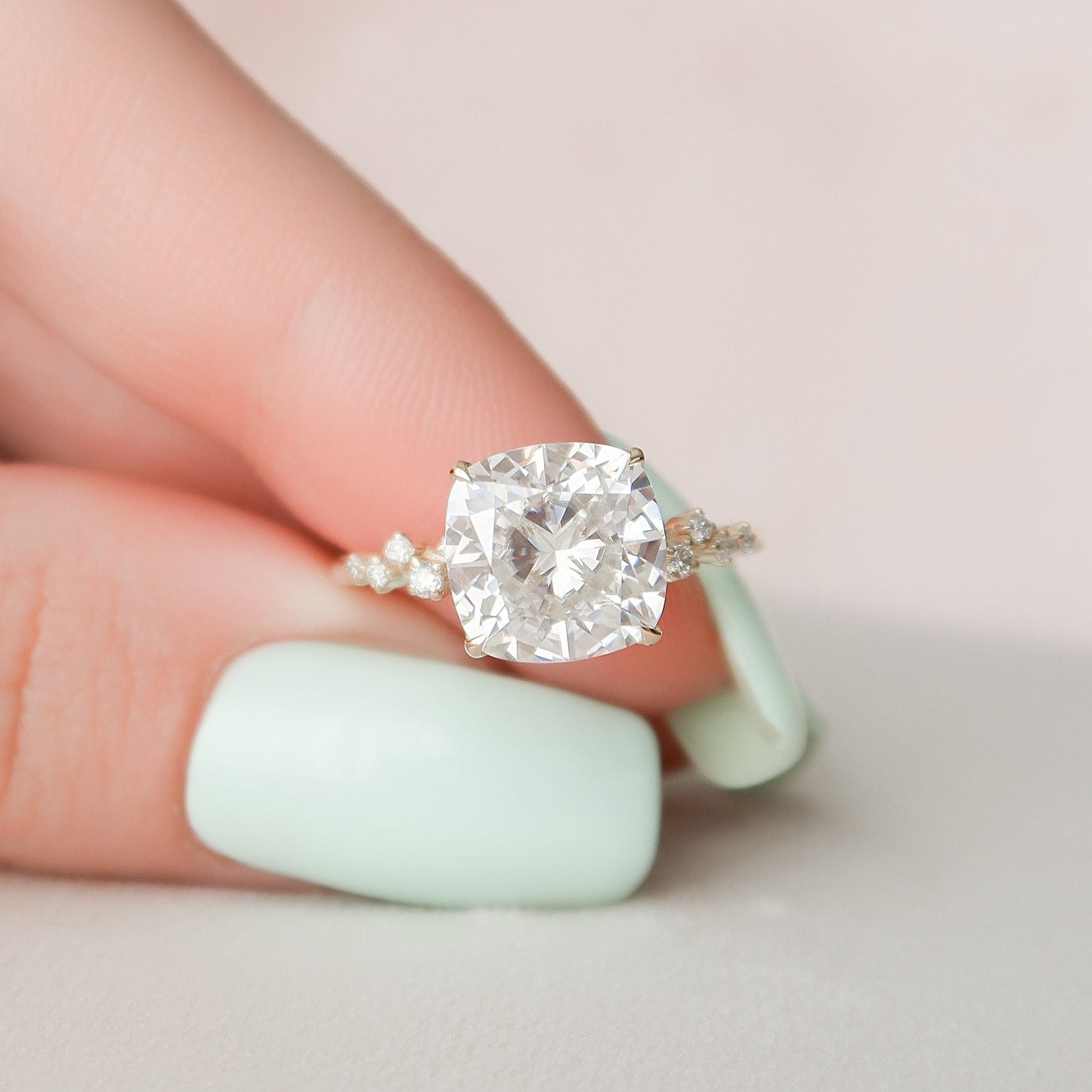 4.0 CT Cushion Hidden Halo Pave Style Moissanite Engagement Ring 8