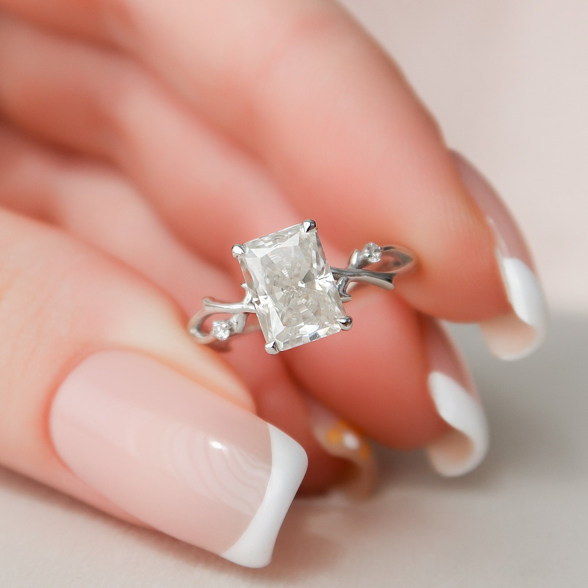 2.0 CT Radiant Cut Twig Pave Moissanite Engagement Ring 8