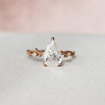 1.5 CT Pear Cut Twig Pave Moissanite Engagement Ring 1