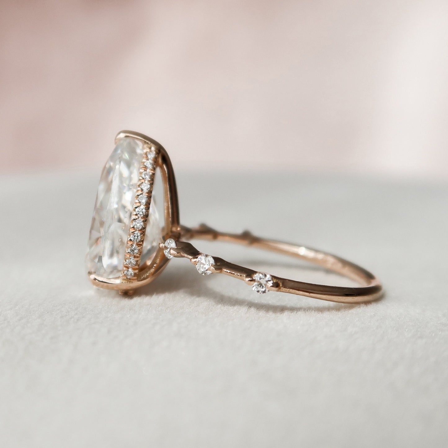 4.0 CT Pear Hidden Halo Dainty Pave Style Moissanite Engagement Ring 3