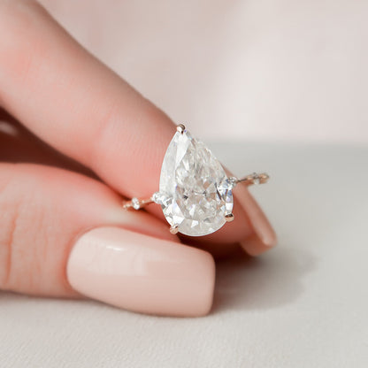 4.0 CT Pear Hidden Halo Dainty Pave Style Moissanite Engagement Ring 7