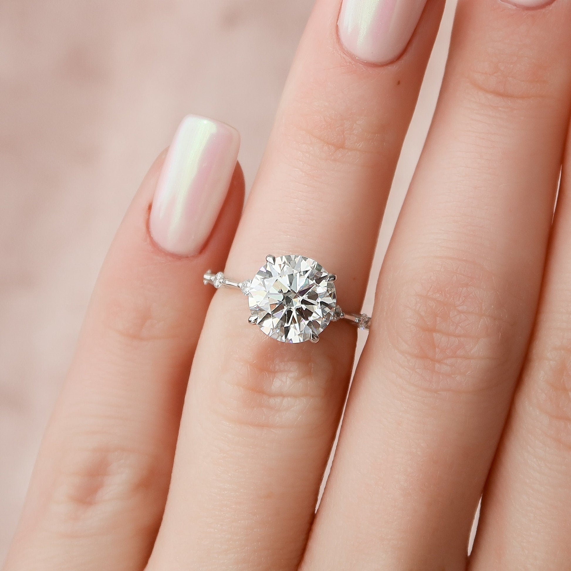 2.5 CT Round Cut Dainty Pave Moissanite Engagement Ring 5