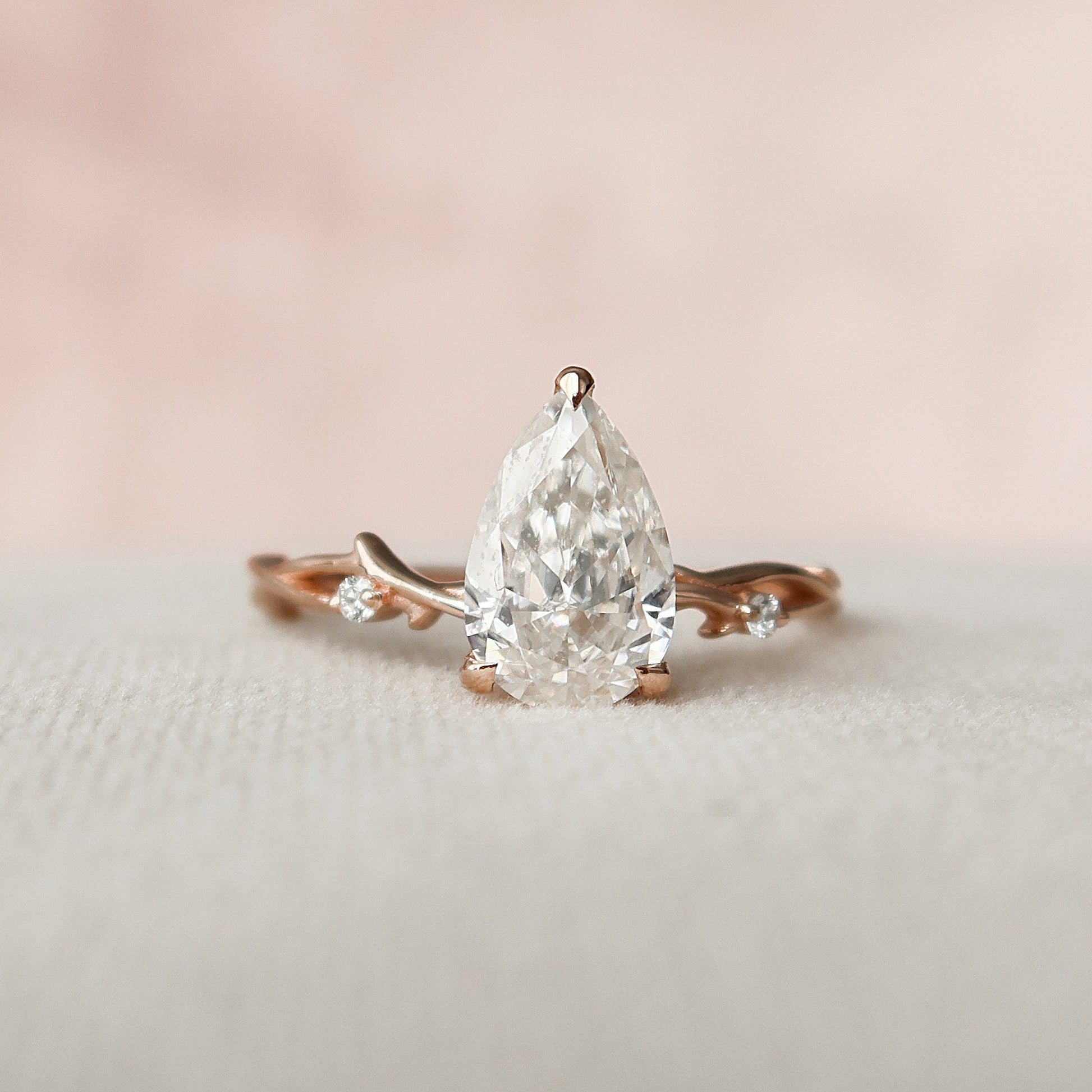 1.5 CT Pear Cut Twig Pave Moissanite Engagement Ring 3
