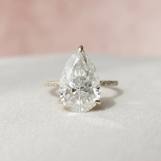 4.5 CT Pear Cut Hidden Halo Pave Setting Moissanite Engagement Ring 1
