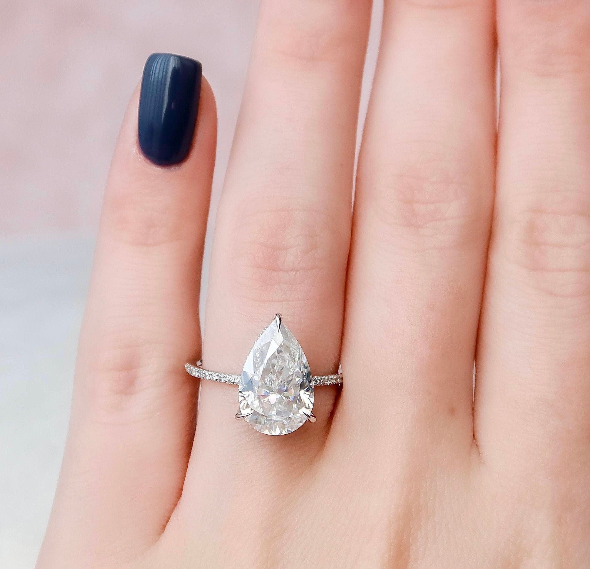 4.5 CT Pear Cut Hidden Halo Pave Setting Moissanite Engagement Ring 7