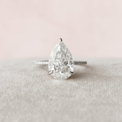 4.5 CT Pear Cut Hidden Halo Pave Setting Moissanite Engagement Ring 2