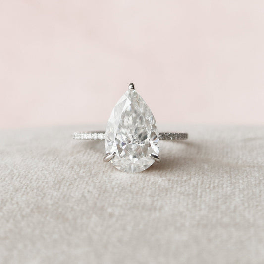 4.5 CT Pear Cut Hidden Halo Pave Setting Moissanite Engagement Ring 2
