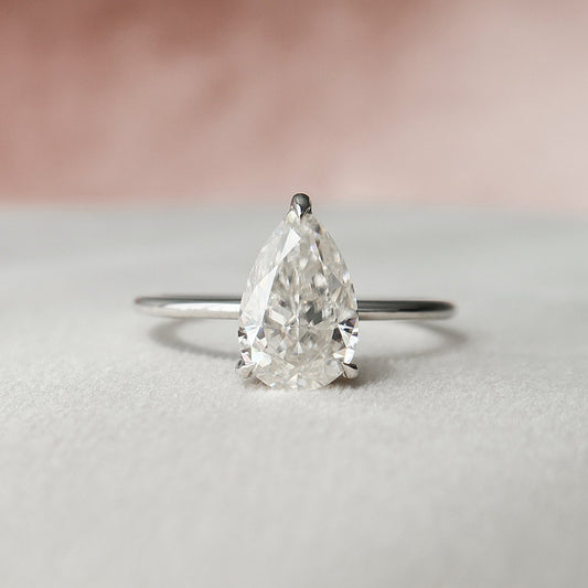 2.0 CT Pear Cut Hidden Halo Style Moissanite Engagement Ring 1