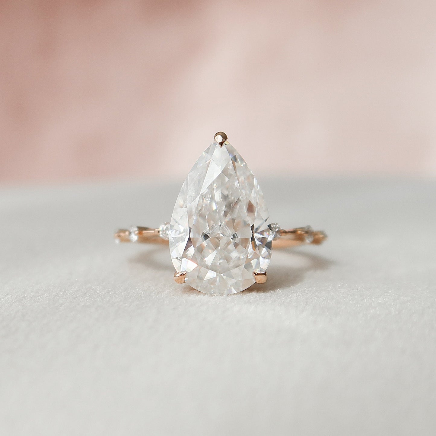 4.0 CT Pear Hidden Halo Dainty Pave Style Moissanite Engagement Ring 1