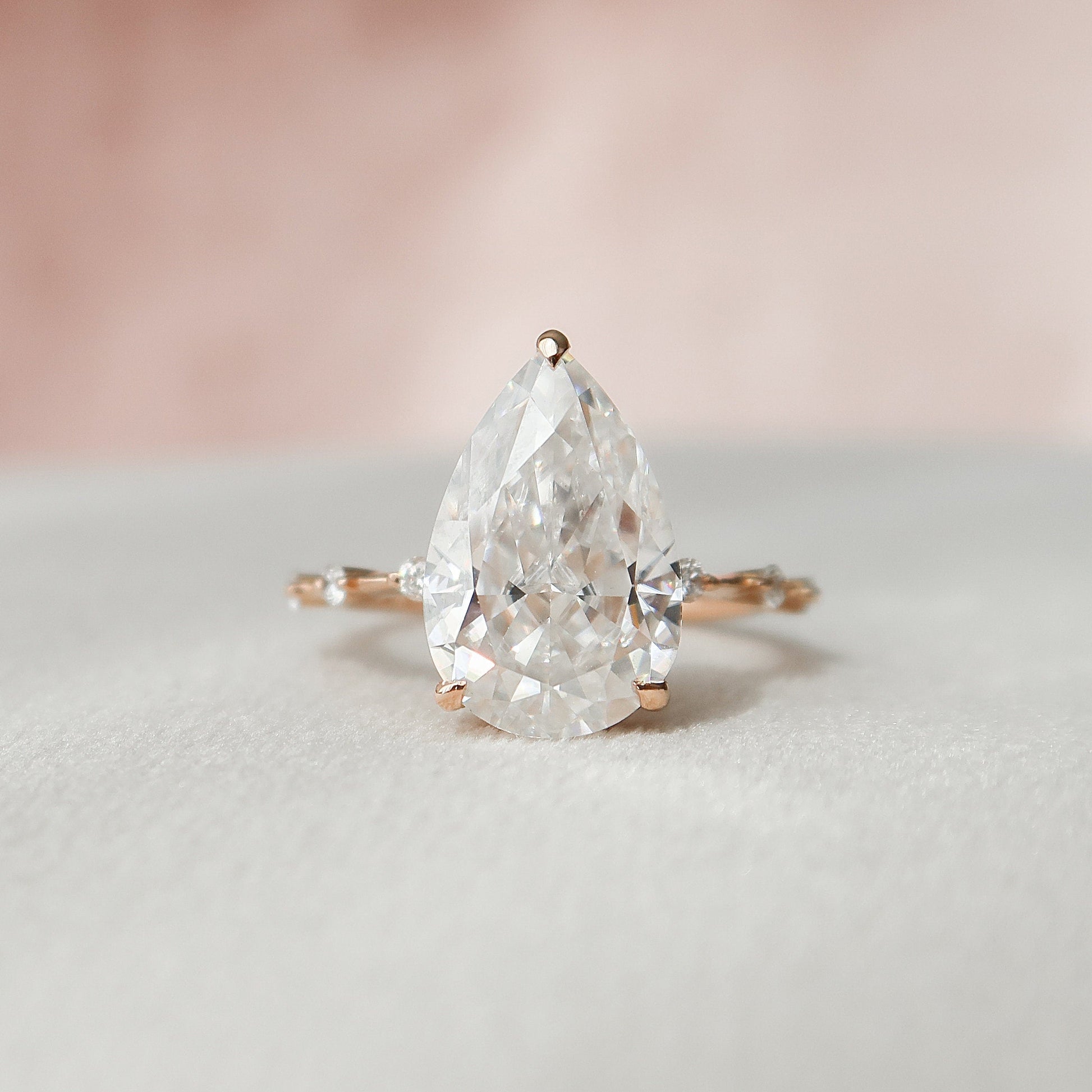 4.0 CT Pear Hidden Halo Dainty Pave Style Moissanite Engagement Ring 1
