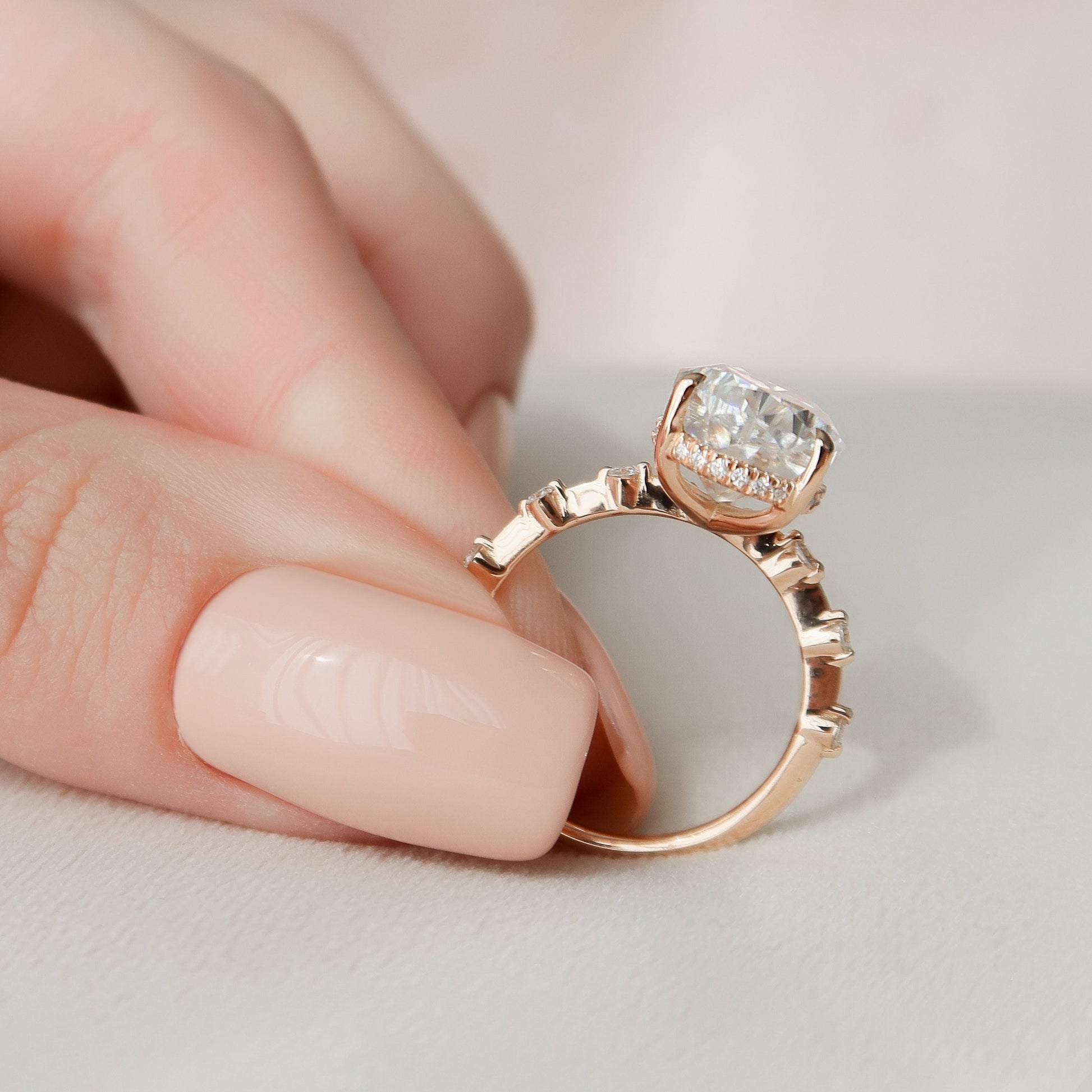 4.0 CT Pear Hidden Halo Dainty Pave Style Moissanite Engagement Ring 8