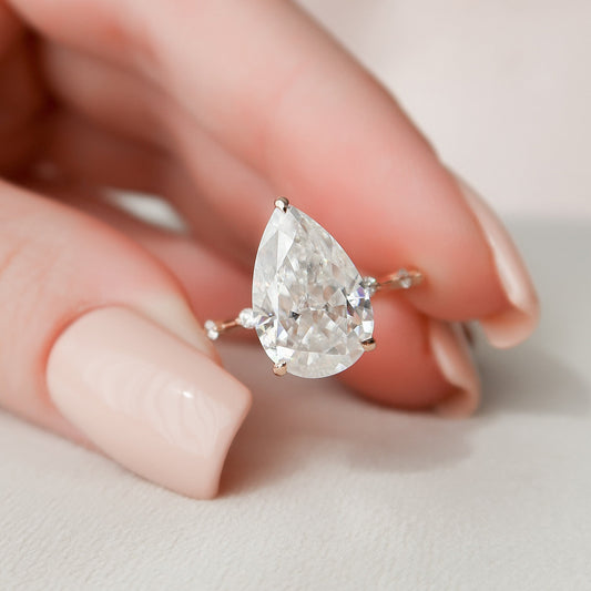 4.0 CT Pear Hidden Halo Dainty Pave Style Moissanite Engagement Ring 2