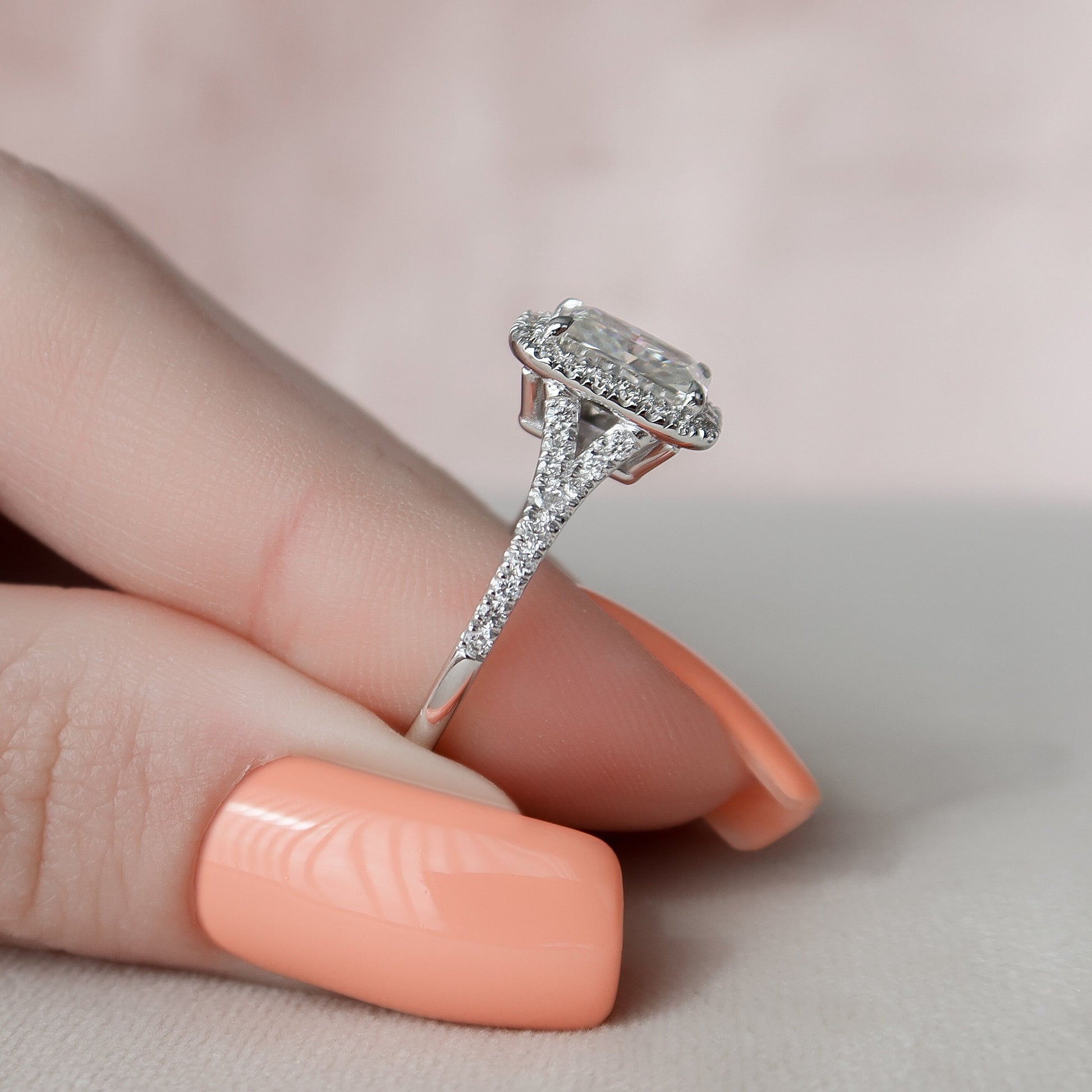 3.50 CT Radiant Halo & Pave Split Shank Moissanite Engagement Ring 6