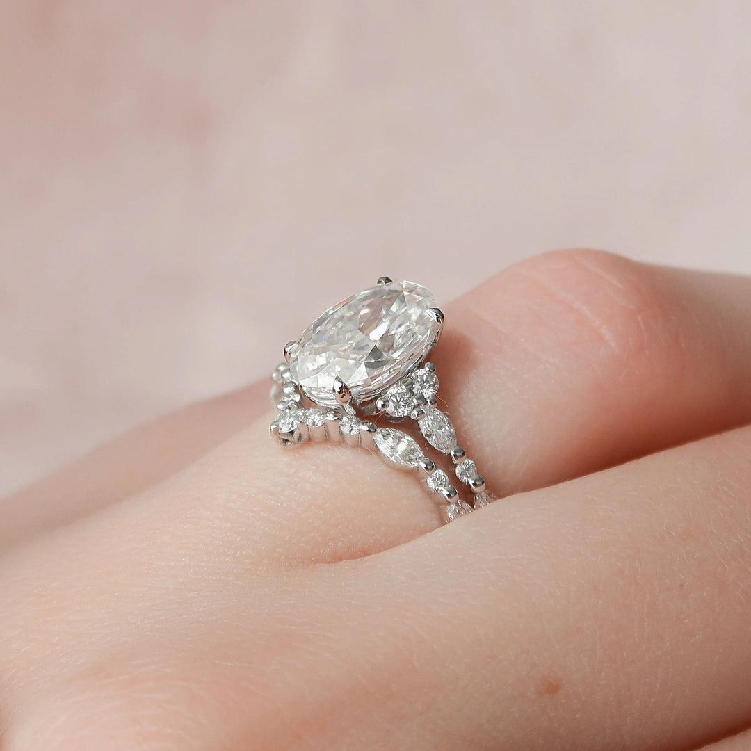 Marquise Cut Cluster Styled Lab Grown Bridal Ring Set