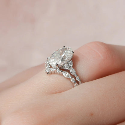 Marquise Cut Cluster Styled Lab Grown Bridal Ring Set