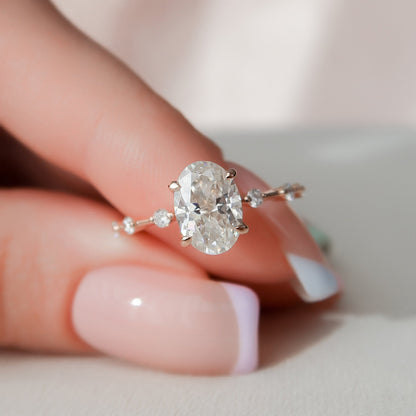 1.5 CT Oval Cut Dainty Pave Moissanite Engagement Ring 8