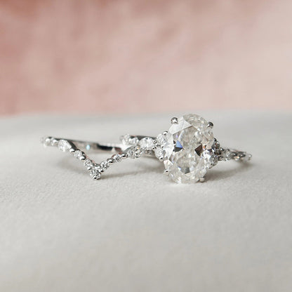 Marquise Cut Cluster Styled Lab Grown Bridal Ring Set