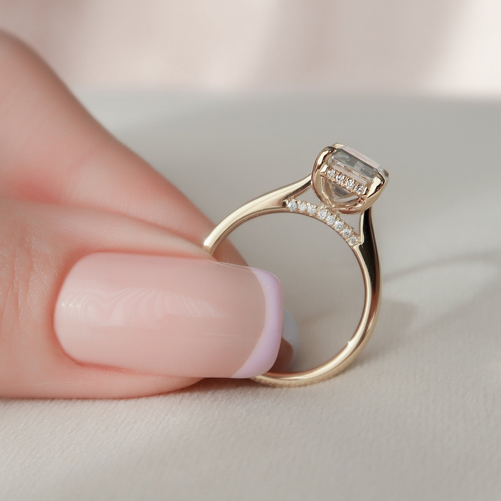 3.0 CT Emerald Cut Hidden Halo Moissanite Engagement Ring 5