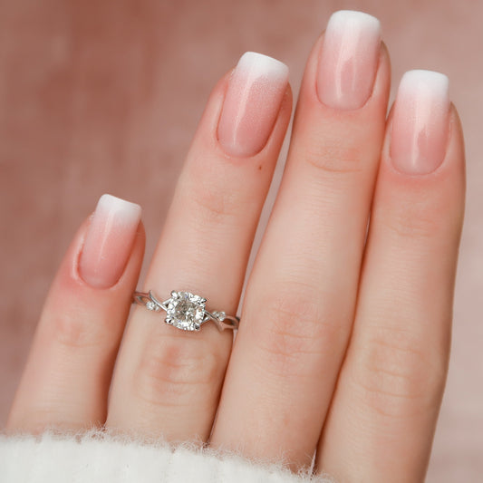 1.0 CT Cushion Twig Pave Setting Moissanite Engagement Ring 5