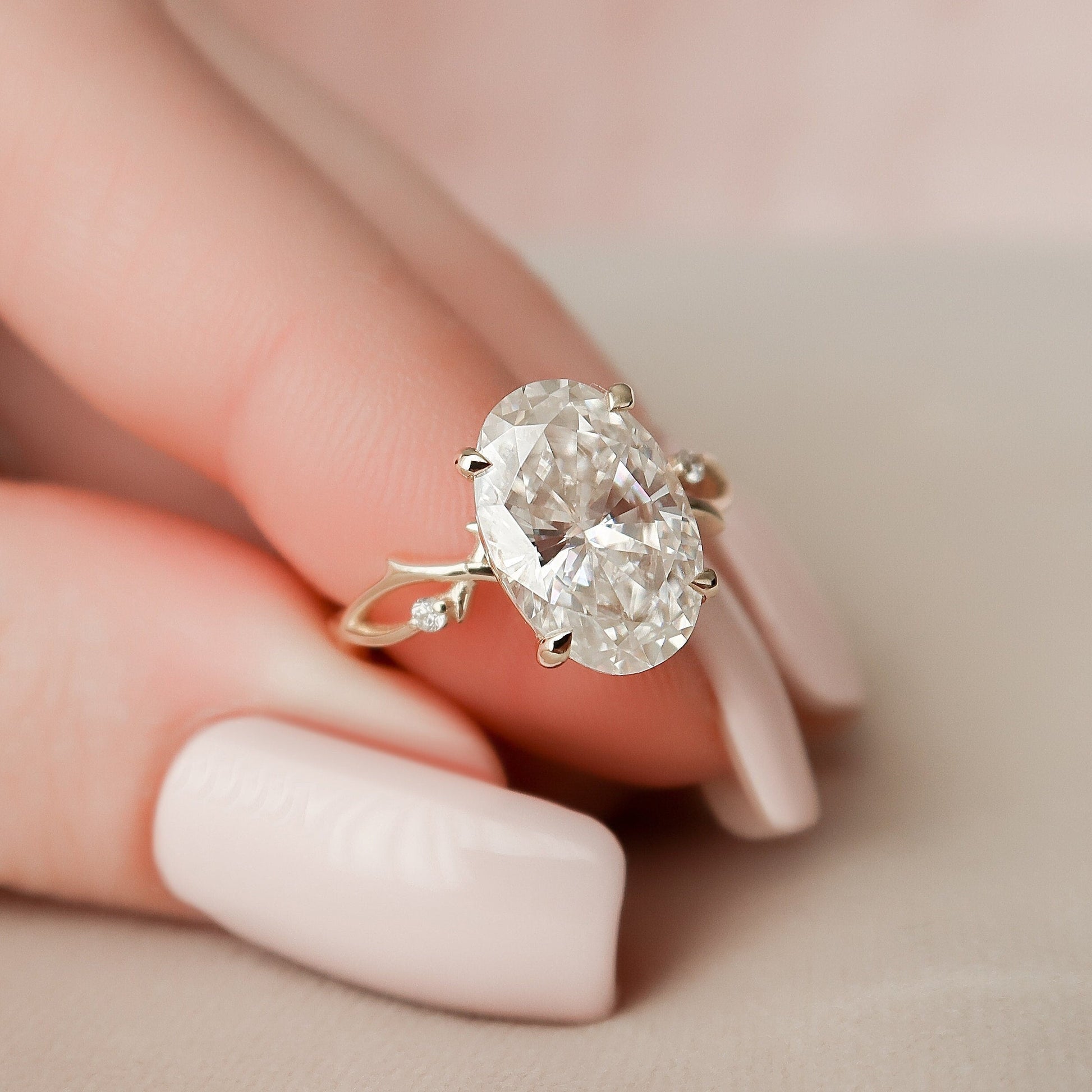 3.5 CT Oval Cut Twig Pave Moissanite Engagement Ring 6