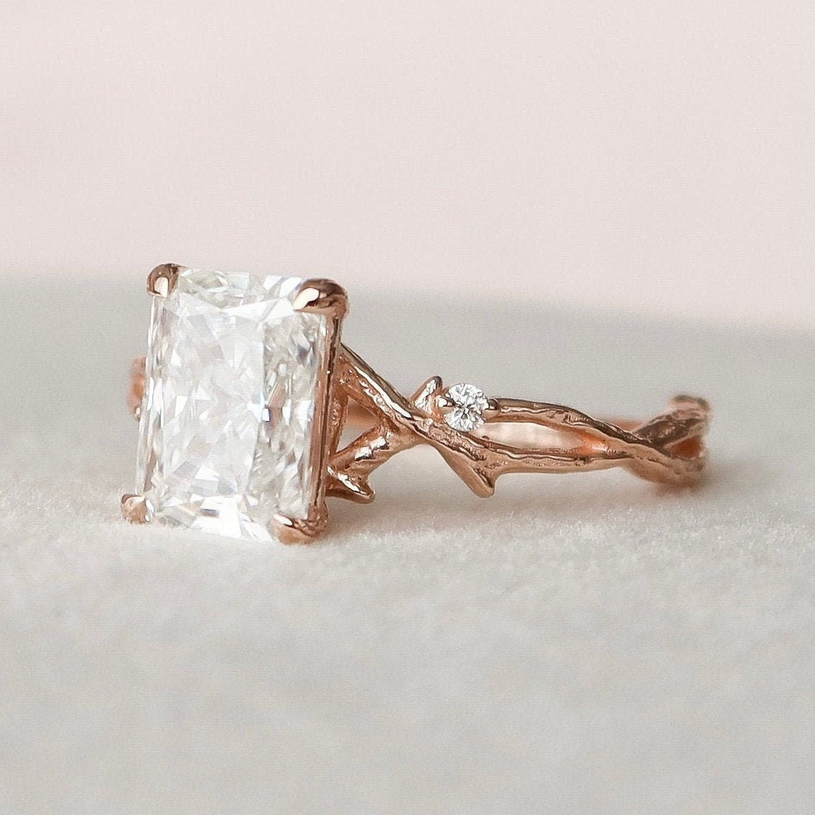 2.0 CT Radiant Cut Twig Pave Moissanite Engagement Ring 10