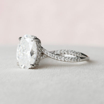 3.0 CT Oval Cut Hidden Halo Criss Cross Pave Moissanite Engagement Ring 3