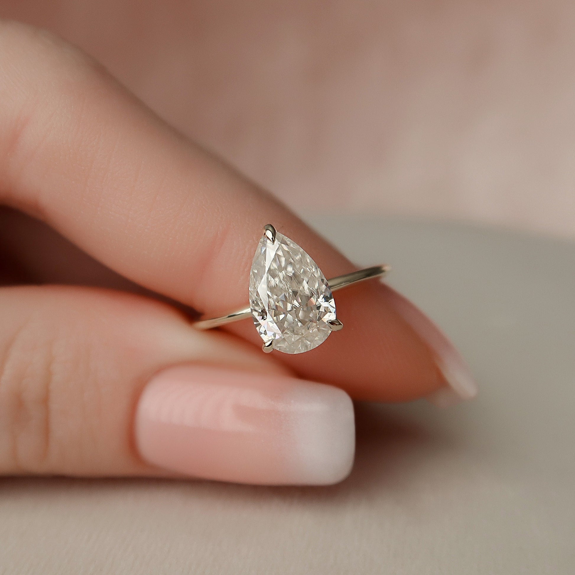 2.0 CT Pear Cut Hidden Halo Style Moissanite Engagement Ring 9