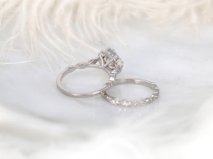 1.7 CT Cushion Cut Floral Halo & Pave Moissanite Bridal Ring Set