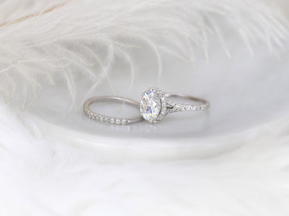 2 CT Oval Cut Halo & Pave Moissanite Bridal Ring Set