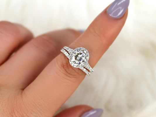 2 CT Oval Cut Halo & Pave Moissanite Bridal Ring Set