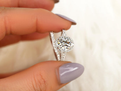 2 CT Oval Cut Halo & Pave Moissanite Bridal Ring Set