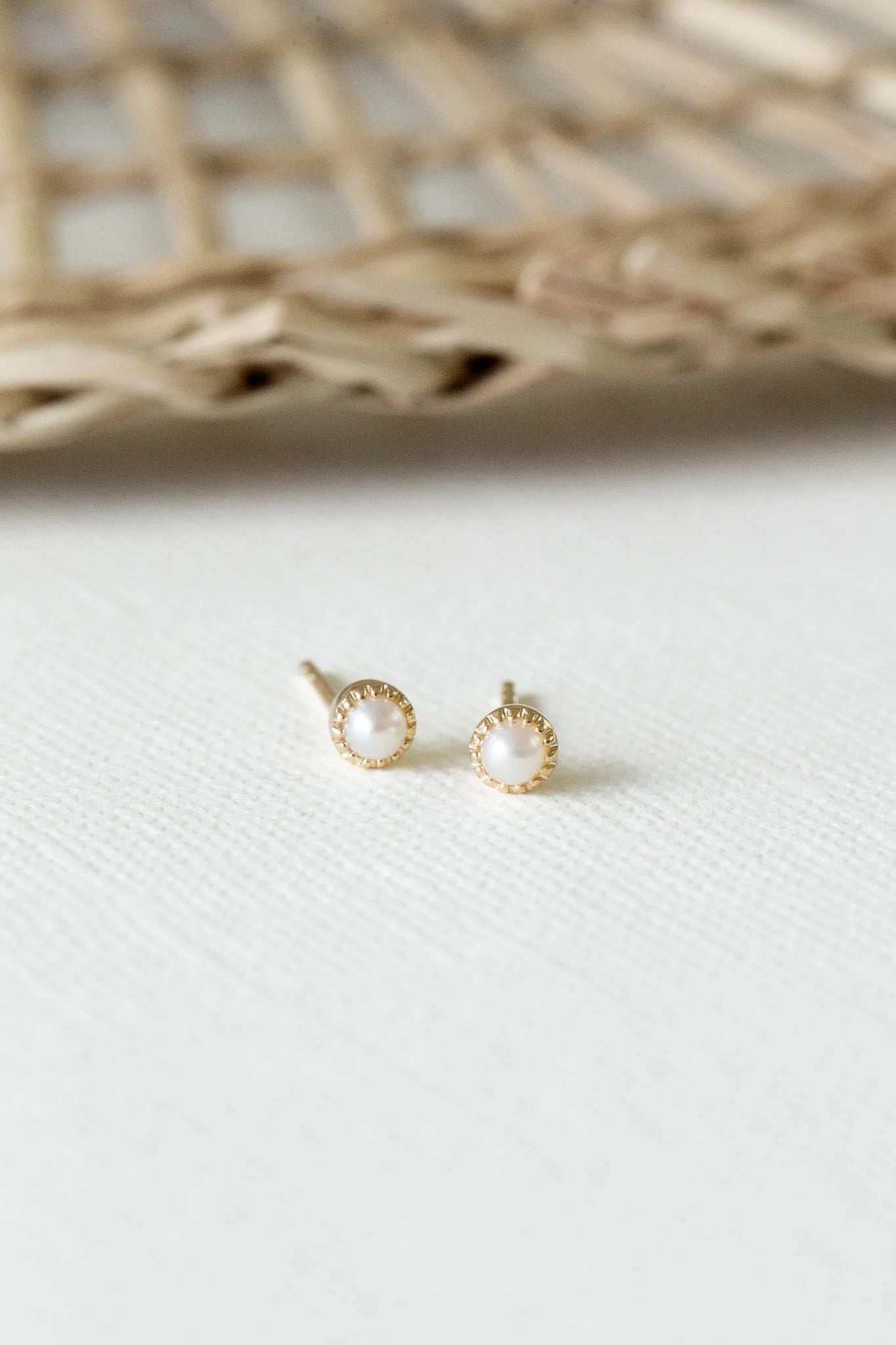 Pearl Milgrain Bezel Stud Earrings