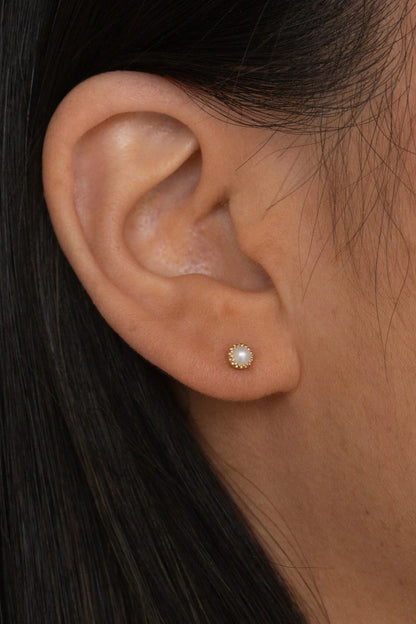 Pearl Milgrain Bezel Stud Earrings
