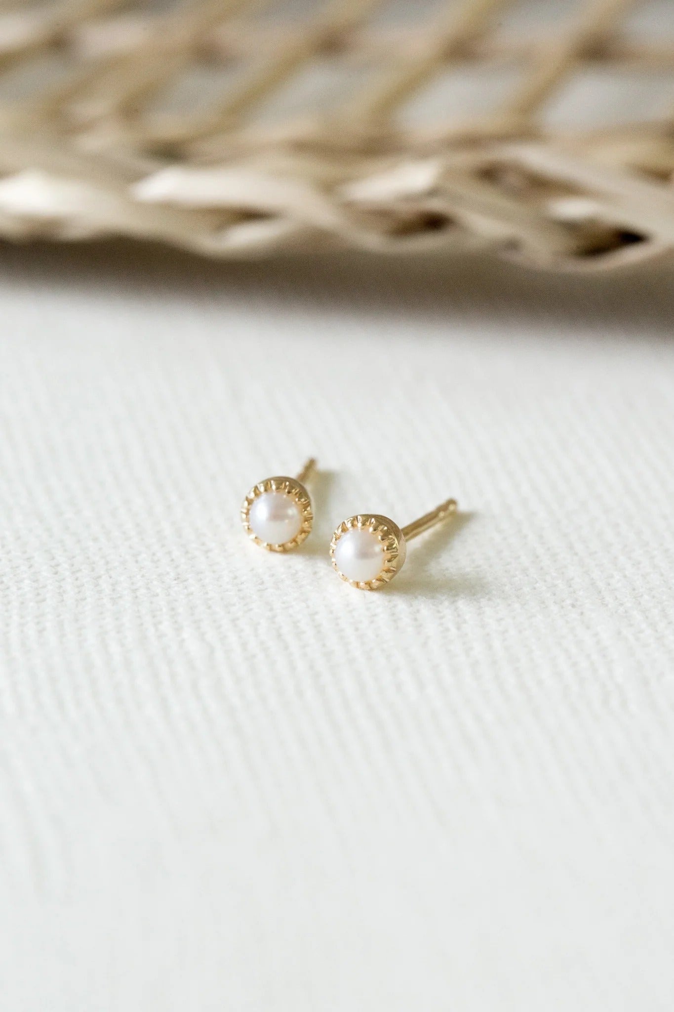 Pearl Milgrain Bezel Stud Earrings