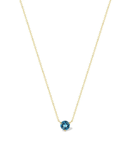 Round Solitaire Blue Topaz Gemstone Necklace