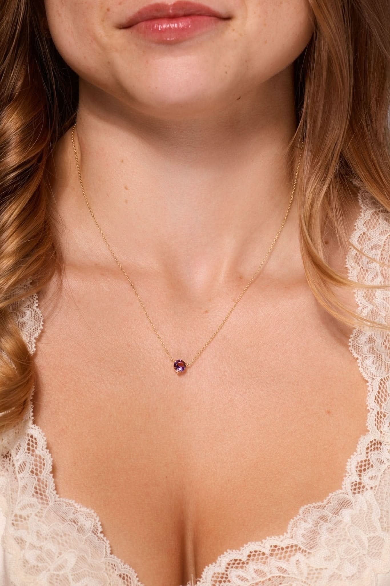 Round Solitaire Amethyst Gemstone Necklace