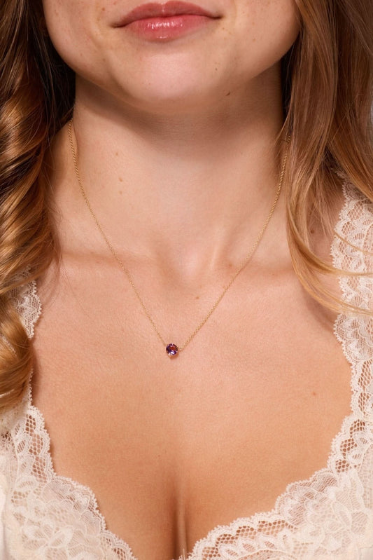 Round Solitaire Amethyst Gemstone Necklace