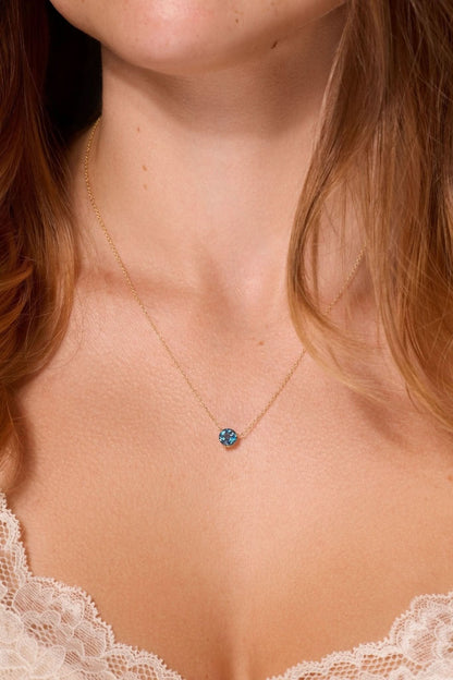 Round Solitaire Blue Topaz Gemstone Necklace